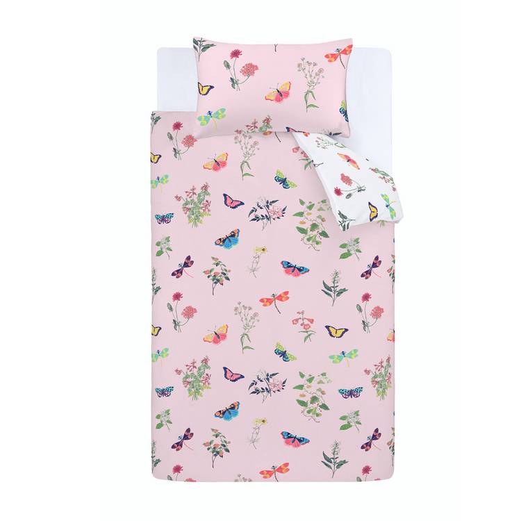 RHS Butterfly Garden bedding set white and pink single - British product