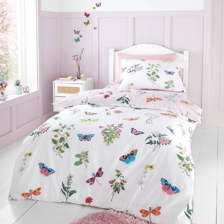 RHS Butterfly Garden bedding set white and pink single - British product