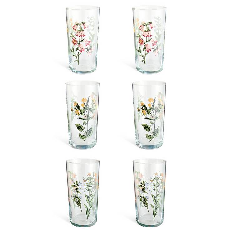 Argos Home floral hi ball glasses 490ml, set of 6 (British brand)