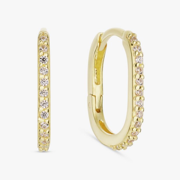 Revere gold plated cubic zirconia oval hoop earrings, imported from the UK