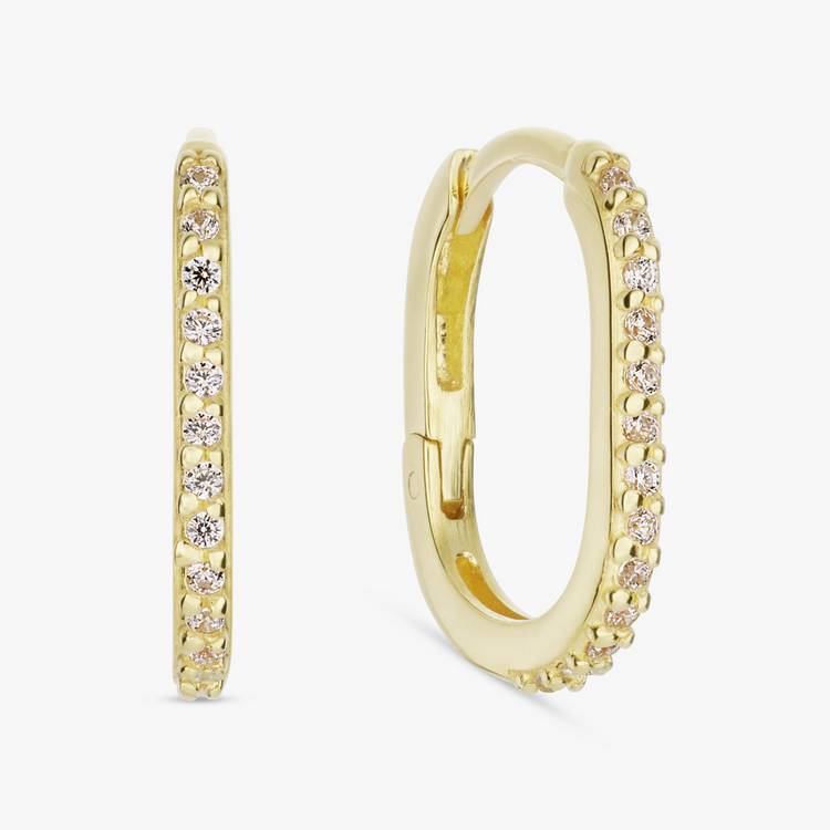 Revere gold plated cubic zirconia oval hoop earrings, imported from the UK