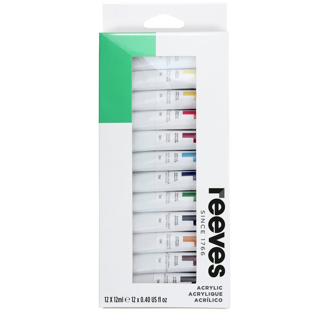 Reeves acrylic paint set 12 vibrant colours, UK version