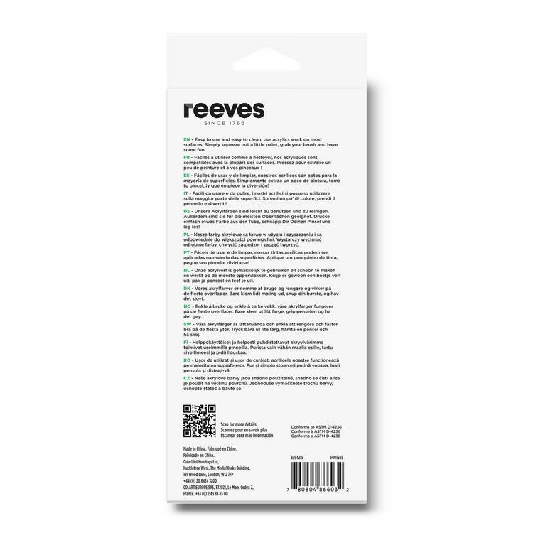 Reeves acrylic paint set 12 vibrant colours, UK version