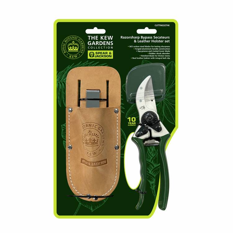 Spear & Jackson bypass secateurs set with leather holster, imported from the UK