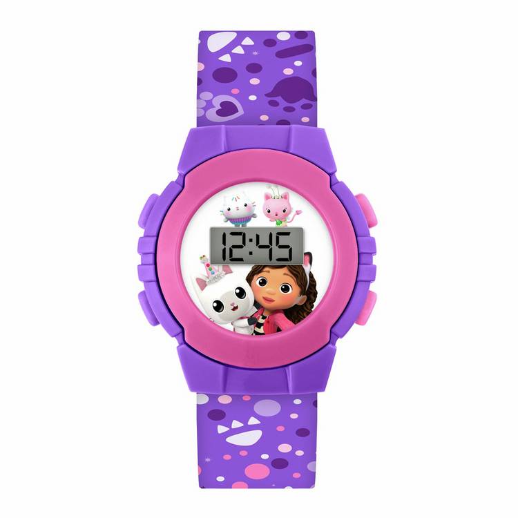 Gabby's Dollhouse kids digital watch with purple silicone strap, imported from the UK