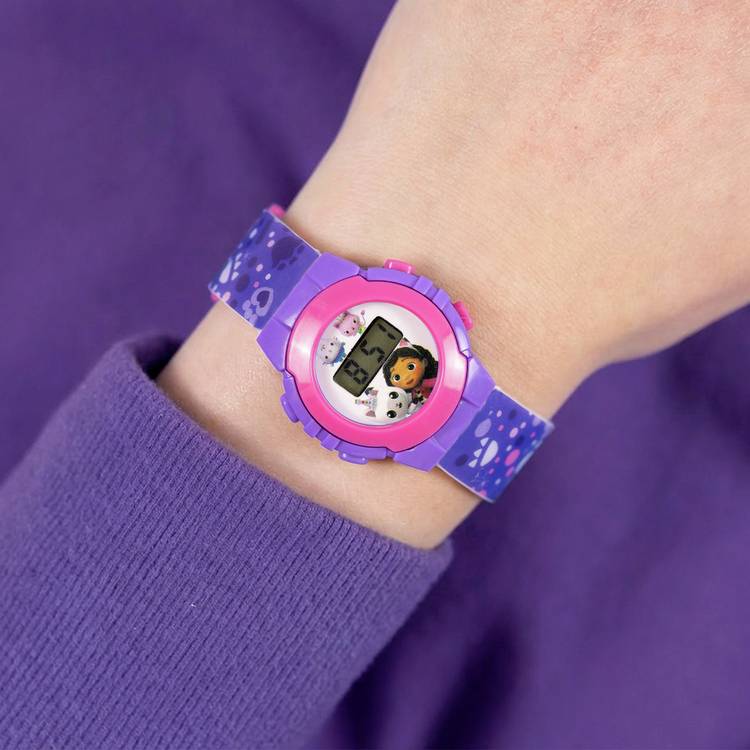 Gabby's Dollhouse kids digital watch with purple silicone strap, imported from the UK