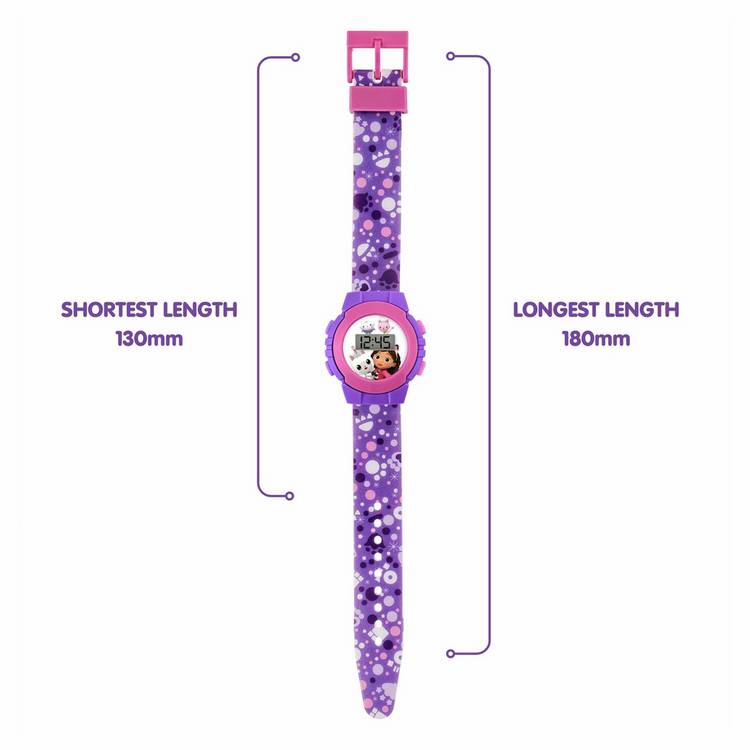 Gabby's Dollhouse kids digital watch with purple silicone strap, imported from the UK