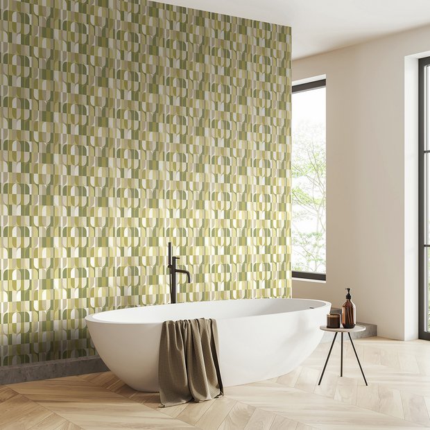 Hoopla Walls Building Blocks wallpaper in olive mix - British product