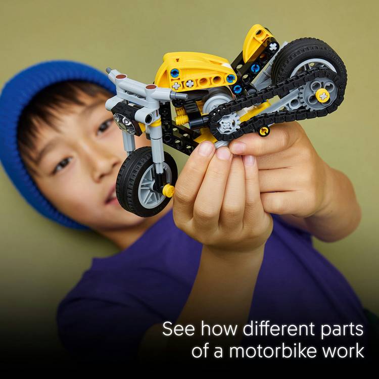 LEGO Technic Yellow Motorbike model kit 42225, imported from the UK