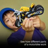 LEGO Technic Yellow Motorbike model kit 42225, imported from the UK