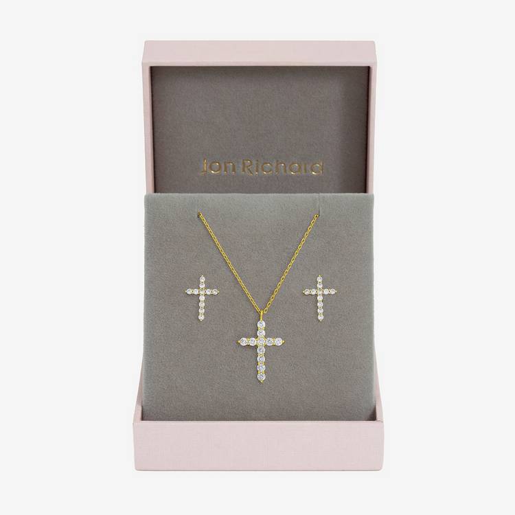Jon Richard gold plated cubic zirconia cross necklace and earrings - British product
