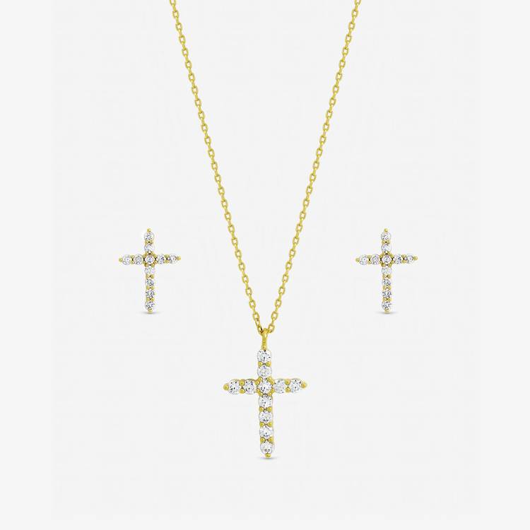 Jon Richard gold plated cubic zirconia cross necklace and earrings - British product