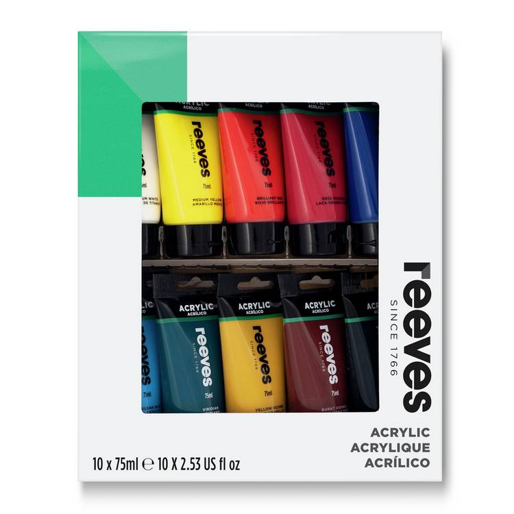Reeves acrylic paint set 10 tubes 75ml, UK version