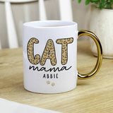 Personalised Cat Mama ceramic mug gold handle 295ml - British product