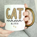 Personalised Cat Mama ceramic mug gold handle 295ml - British product