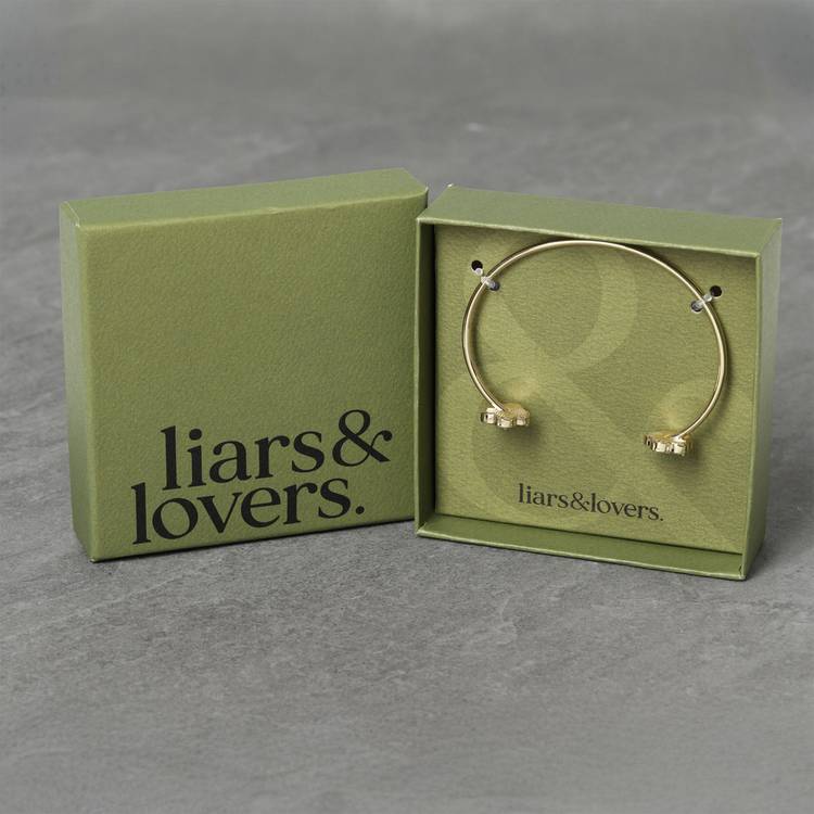 Liars & Lovers gold-plated bangle with crystal flowers (British brand)