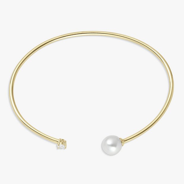 Revere gold plated torque bangle with pearl 7.25in - British product