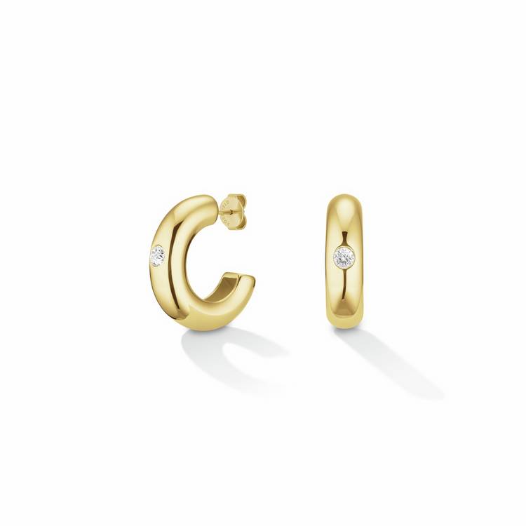 Rosefield gold plated solitaire hoop earrings 20mm, UK version