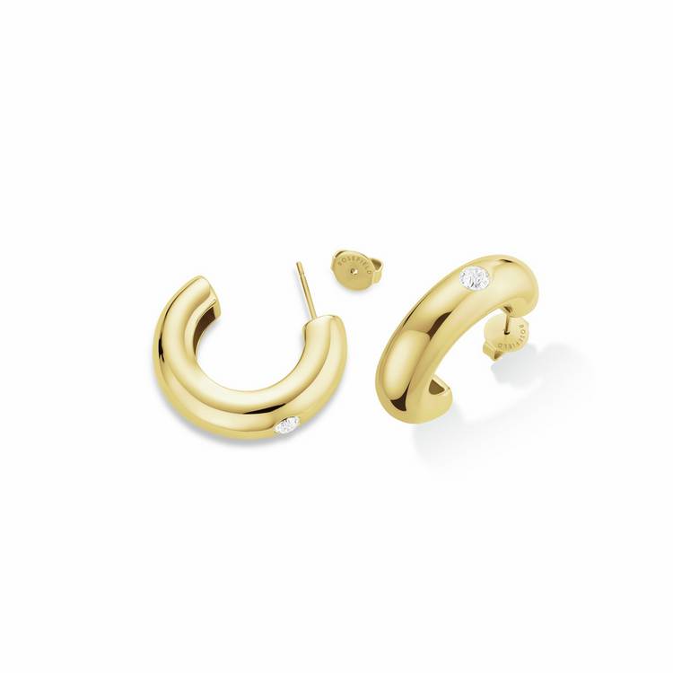 Rosefield gold plated solitaire hoop earrings 20mm, UK version