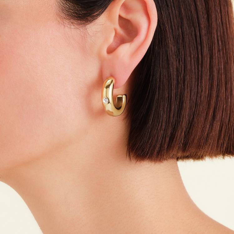 Rosefield gold plated solitaire hoop earrings 20mm, UK version