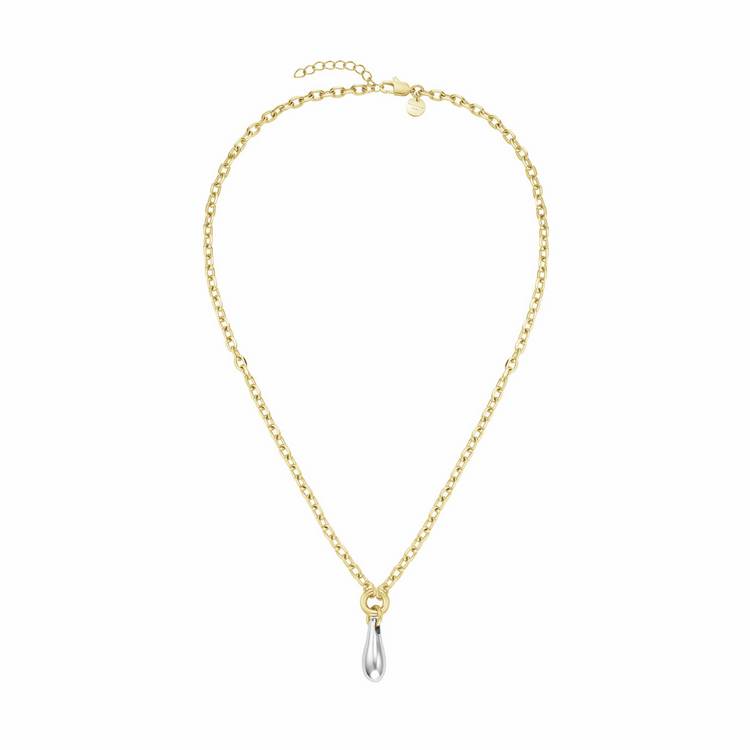 Rosefield 14ct gold plated duotone drop pendant necklace (British brand)