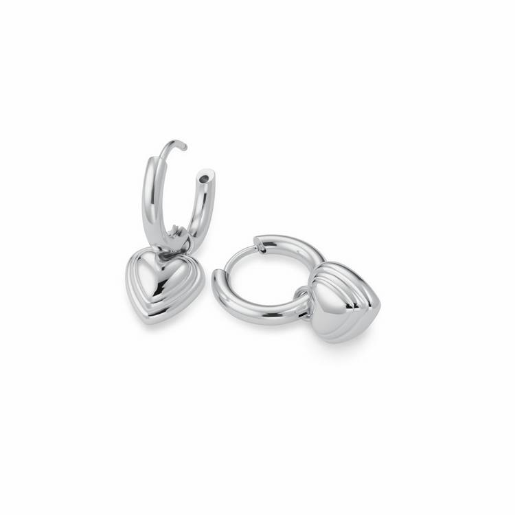 Rosefield silver plated heart pendant earrings 25mm drop, imported from the UK