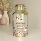 Personalised floral LED glass jar H16.5cm, imported from the UK