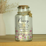 Personalised floral LED glass jar H16.5cm, imported from the UK