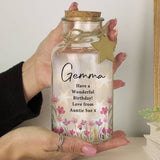 Personalised floral LED glass jar H16.5cm, imported from the UK