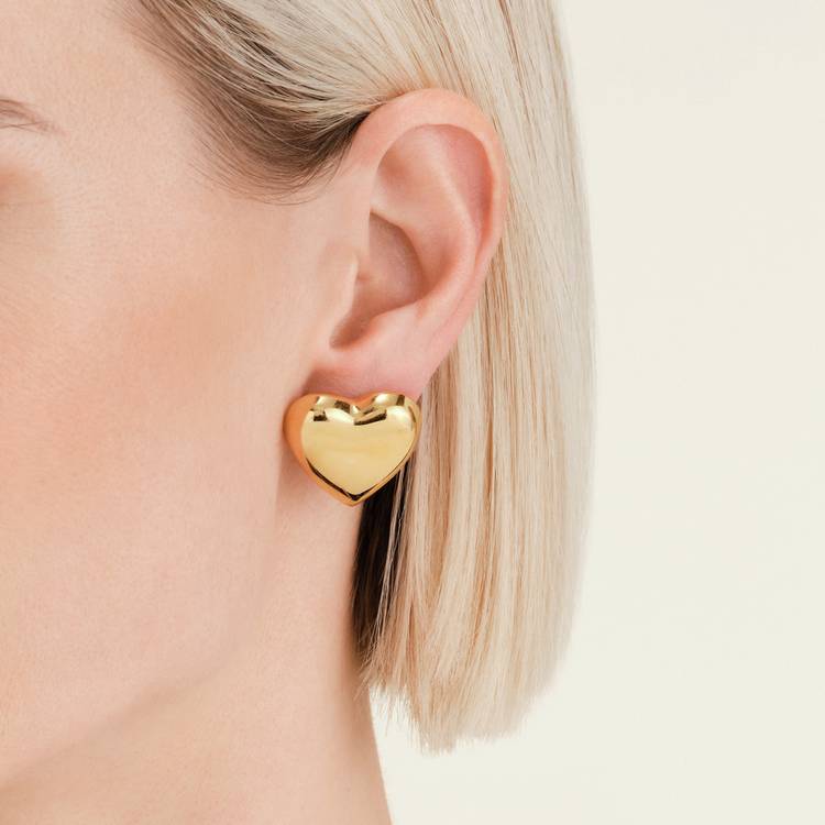 Rosefield gold plated puffy heart stud earrings 25mm, UK version