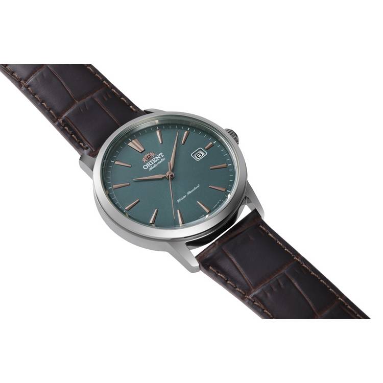 Orient AC0F automatic watch emerald dial brown leather strap, UK version