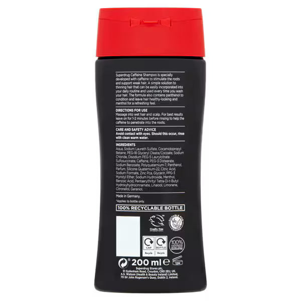 Superdrug Caffeine Shampoo Men's 200ml (British brand)