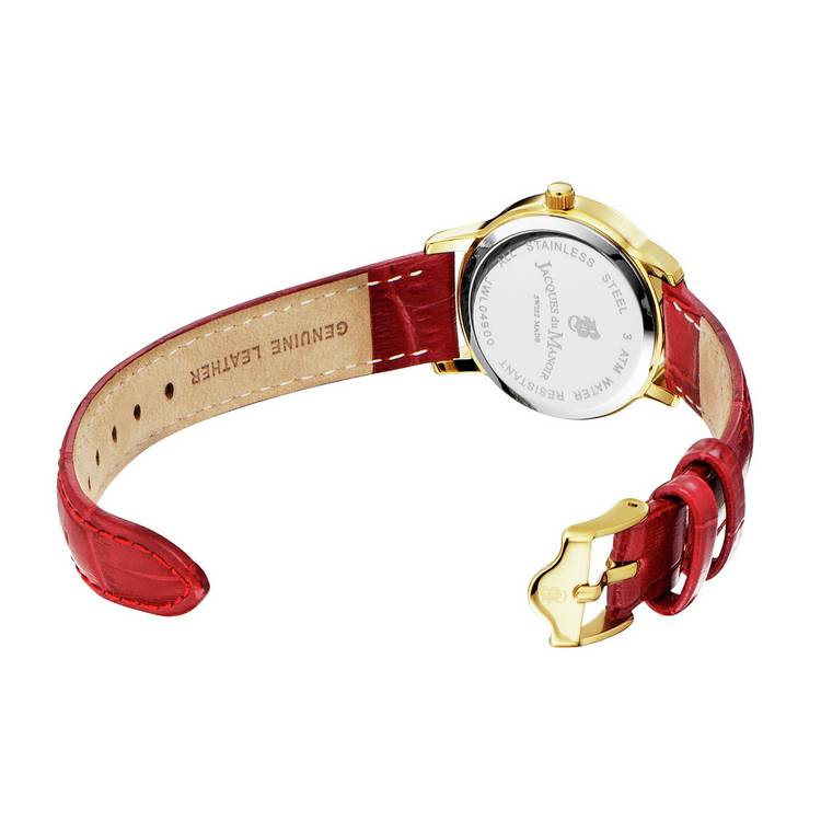 Jacques Du Manoir Genesis ladies red leather watch 28mm (British brand)