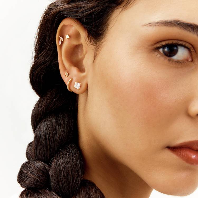 Revere gold lightning bolt stud earrings, imported from the UK