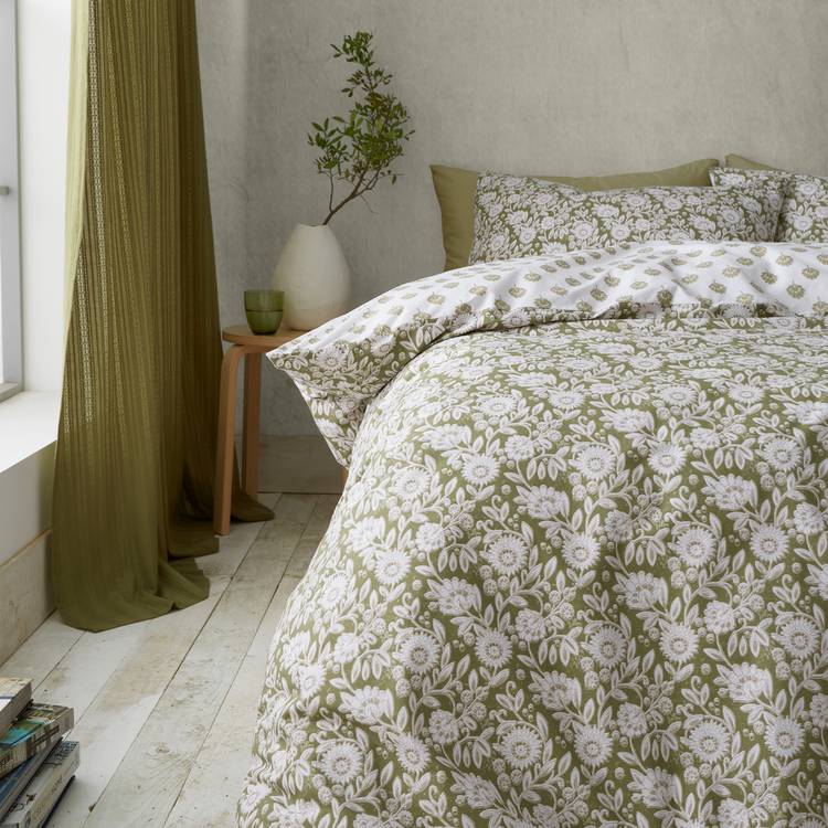 Pineapple Elephant double duvet set floral olive, UK version
