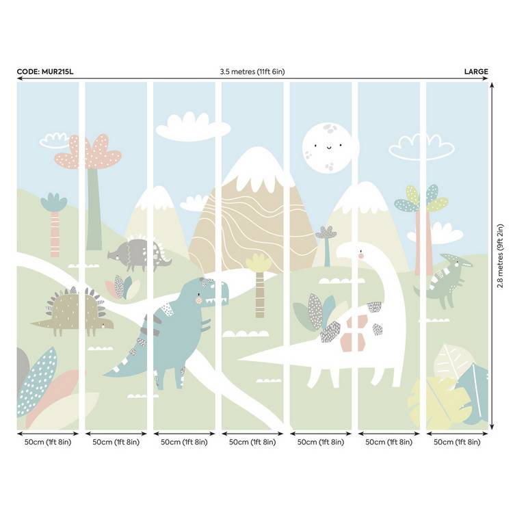 Origin Murals Dinosaur Land pale green wall mural, imported from the UK