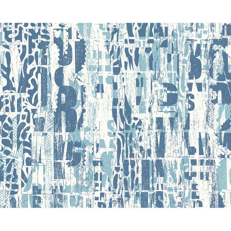 Origin Murals Letterpress Graffiti Denim Blue wall mural, UK version