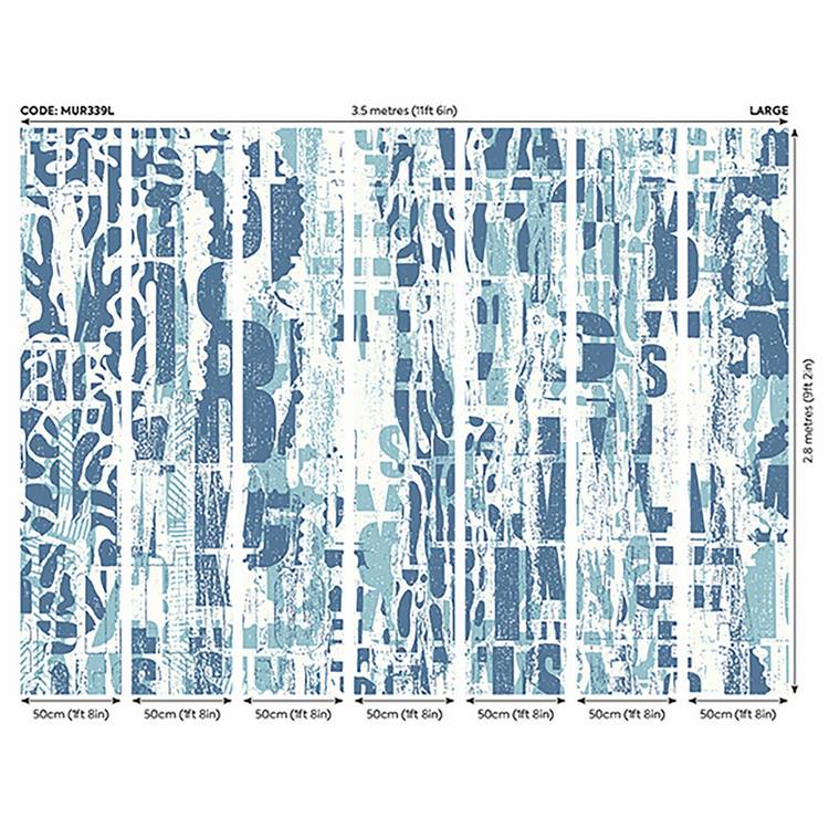 Origin Murals Letterpress Graffiti Denim Blue wall mural, UK version