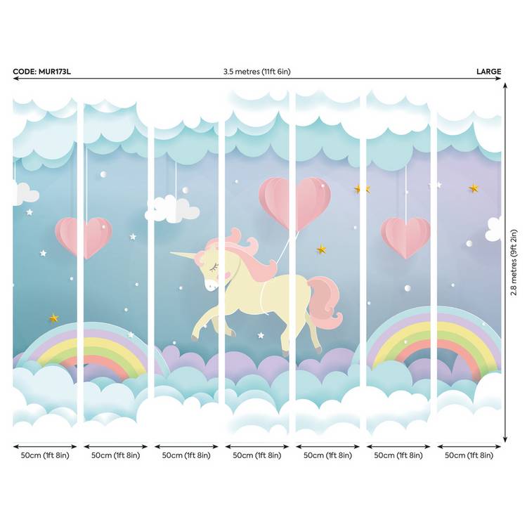 Origin Murals unicorn dream pastel wall mural roll, UK version
