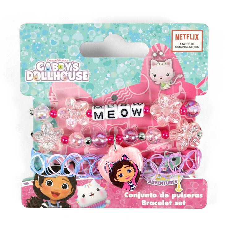 Gabby's Dollhouse 3-piece stretchy beaded bracelet set (British brand)