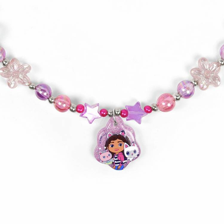 Gabby's Dollhouse kids glittery pendant beaded necklace, UK version