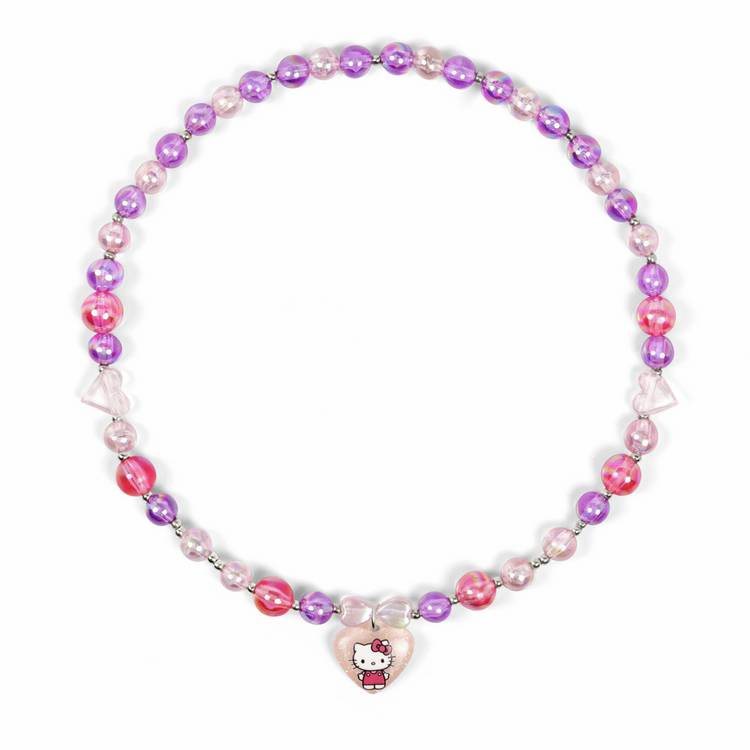 Hello Kitty kids heart charm beaded elastic necklace 38cm, UK version
