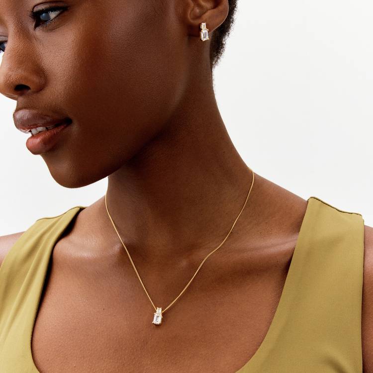 Revere gold plated silver pendant necklace with two cubic zirconia stones (British brand)