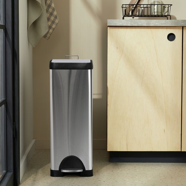 Habitat 30L slim line pedal bin silver, UK version