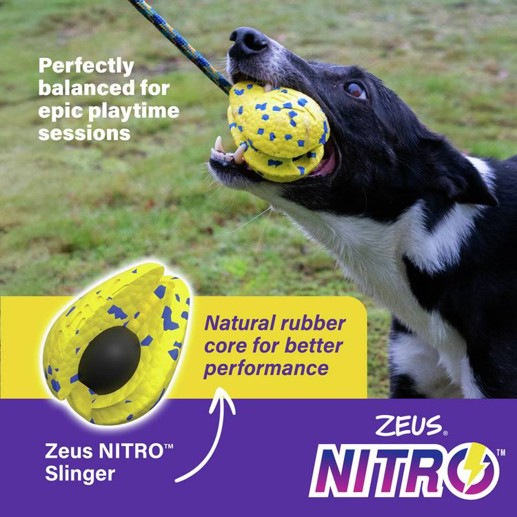 Zeus Nitro weighted slinger dog toy with rope, yellow (British brand)