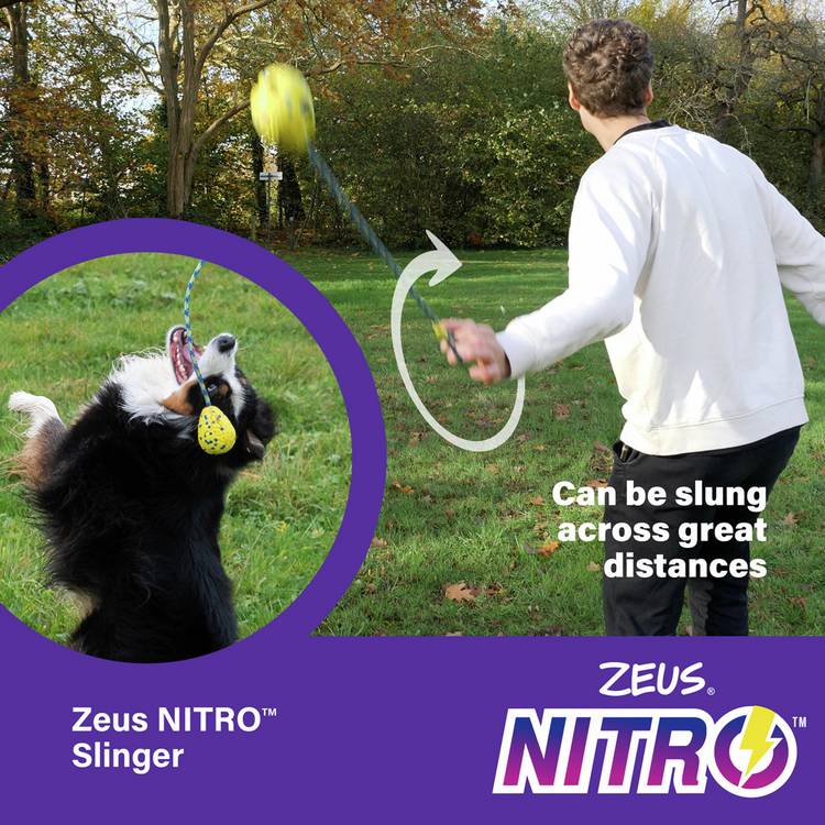 Zeus Nitro weighted slinger dog toy with rope, yellow (British brand)