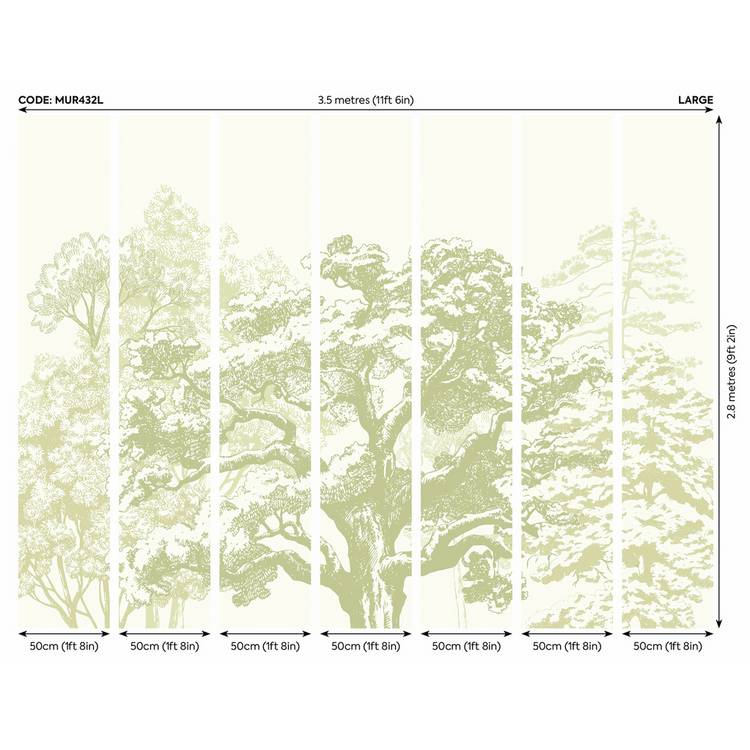 Origin Murals etched trees apple green wall mural, UK version