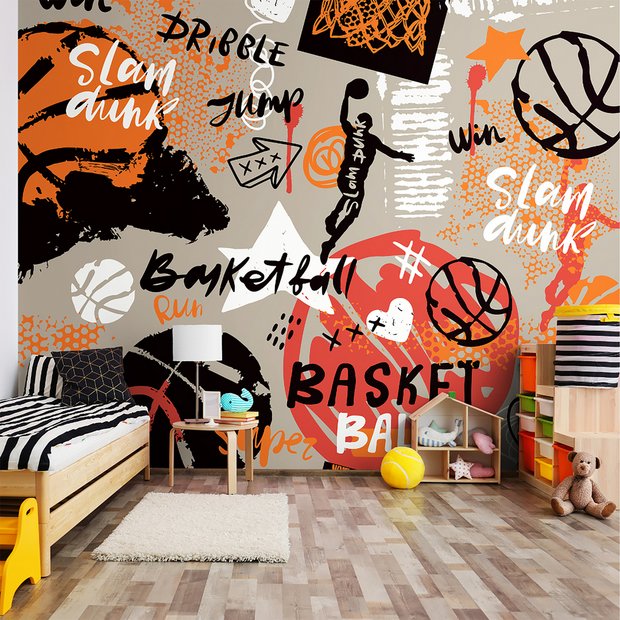 Origin Murals graffiti basketball orange wall mural, UK version