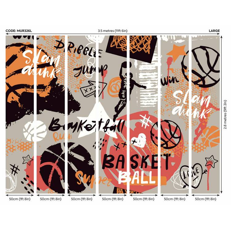 Origin Murals graffiti basketball orange wall mural, UK version