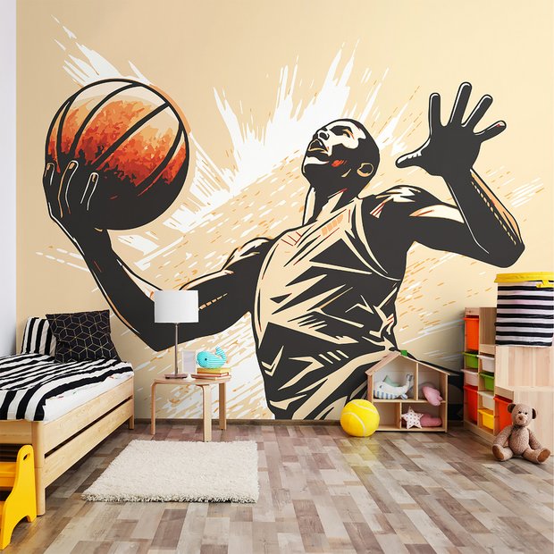 Origin Murals graphic basketball orange wall mural (British brand)